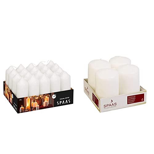 Spaas Tray of 20 Unscented Pillar Candles 40/110 mm, 13 Hours, White & Unscented Pillar Candle 50/80 mm, 18 Hours, White