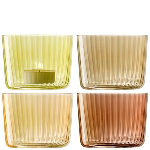 LSA International Gems Tealight Holder H6cm Assorted Amber - Set of 4 - Hand Painted Glassware - GM07