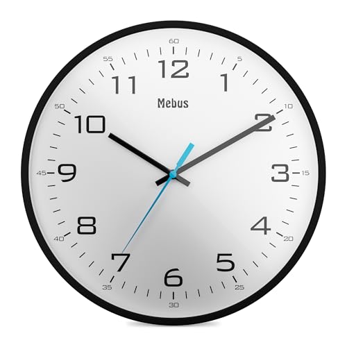 Mebus Analogue Quartz Wall Clock Classic Design Large Numbers 30 cm Diameter Black/White Model: 16247