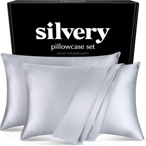 Silvery Silver Infused 2 Pcs Pillowcases - Made from Soft & Cooling 120 GSM Microfiber - Breathable Pillow Cases with Thermoregulating Silvery Technology, Size Queen