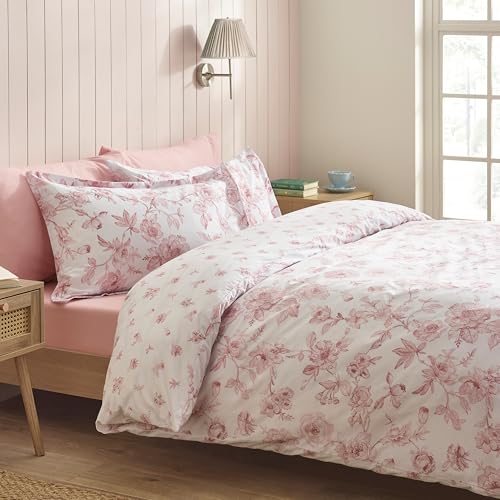 Catherine Lansfield Mirabelle Floral Reversible Super King Duvet Cover Set with Pillowcases Pink