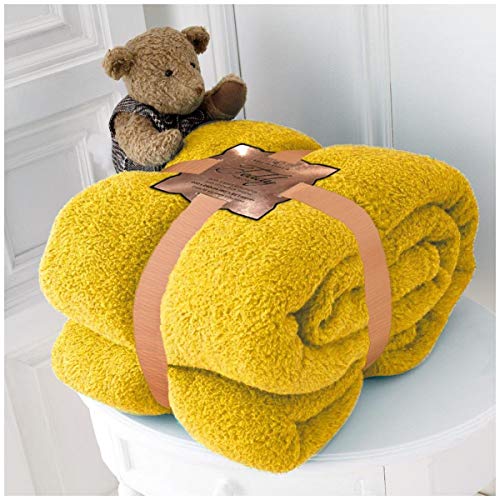 GC GAVENO CAVAILIA Premium Soft & Cosy Teddy Throw, 100% Polyester Light Weight Fluffy Sofa Settee Blanket, Ultra Plush Cuddly Snuggle Comfort, Ochre, King Size (200 x 240 cm), X-Large