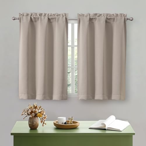 "OWENIE Stone Kitchen Curtains 36 Inch Length, Short Blackout Small Thermal Insulated Curtains Tier Over Sink Rod Pocket Half Window for Bathroom Bedroom Camper RV Bunk, 2 Panels, Each 30"" Wx36 L"