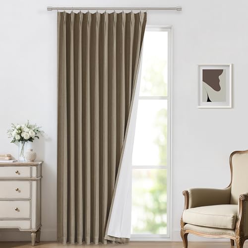 "Vision Home Brown Pinch Pleated Full Blackout Curtains Linen Blended 60"" Wide Thermal Insulated Window Panels 120 inch for Bedroom Living Room Darkening Pleat Drapes with Hooks Back Tab 60"" Wx120 Lx1"