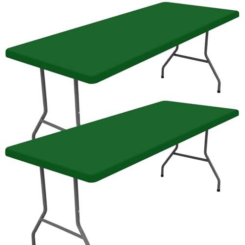 "Moosfor Spandex 4 Foot Rectangle Table Cloth 2 Pack, Elastic Fitted Tablecloths for Picnic, Stretch Washable Patio Table Cover for Outdoor, Camping, Banquet and Parties (Emerald Green, 24""x48"")"