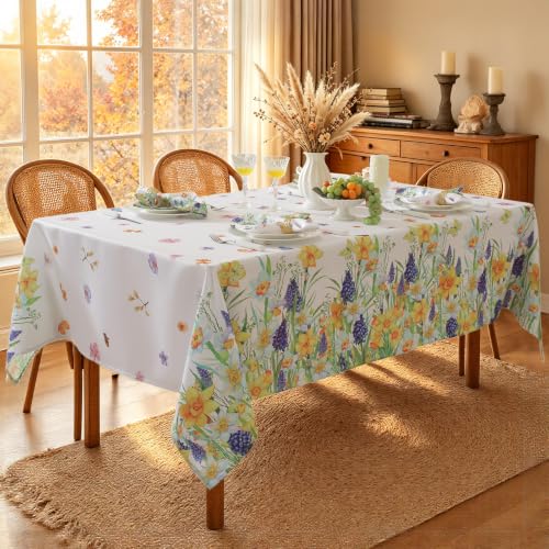"SASTYBALE Spring Summer Tablecloth, Rectangle Table Cloth Daffodils Floral Table Cover Spillproof Washable TableCloths for Dining, Farmhouse, Picnic, Outdoor, Kitchen, Easter (60"" x 120"")"
