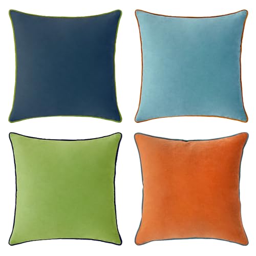 MONDAY MOOSE Decorative Throw Pillow Covers Cushion Cases, Set of 4 Soft Velvet Modern Double-Sided Designs, Mix and Match for Home Decor, Pillow Inserts Not Included (20x20 inch, Blue/Orange)