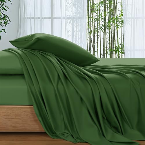 "SONORO KATE 100% Viscose Derived from Bamboo_Sheets Cal King Size, Ultra Breathable & Cooling Bed Sheets for Hot Sleepers, Hotel Luxury Silky Bedding Sheets, 16"" Deep Pocket - 4PC (Olive,Cal King)"