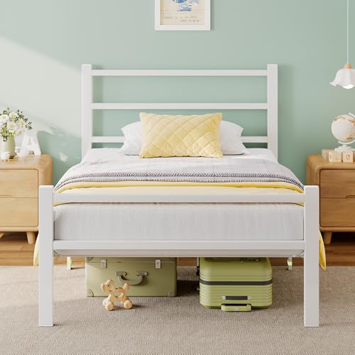 Feonase 3Ft Metal Single Bed Frame With Stylish Headboard And Footboard,Single Bed Frame Easy Assembly, Ample Under-bed Storage Space,White