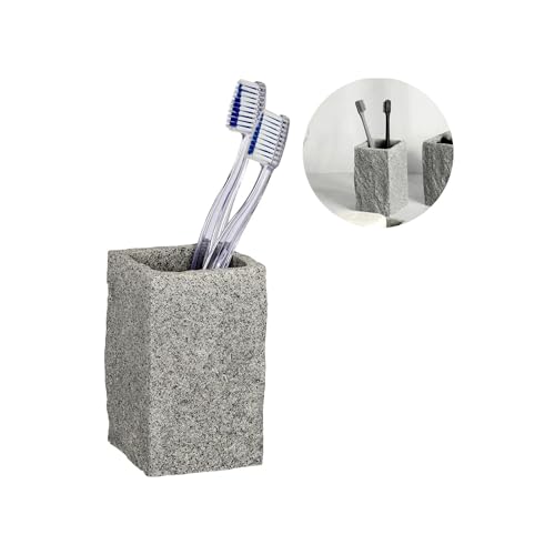 Avilia Toothbrush Holder Tumbler - Rectangular Toothbrush Holder, Polyresin Granite Effect, 6.5 x 10.5 x 6.5 cm, Grey