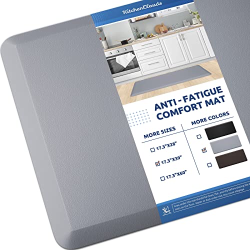 "KitchenClouds Kitchen Mat Cushioned Anti Fatigue, 17""x39"", Non Slip Kitchen Rugs and Mats, Waterproof Kitchen Mats for Floor, Standing Desk Mat Comfort Floor Mats for House,Sink,Office,Kitchen (Grey)"