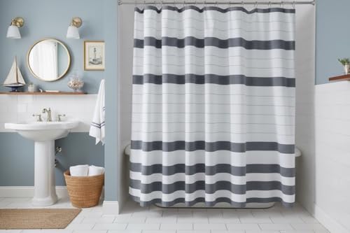 "Serafina Home Nautical Striped Blue and White Fabric Shower Curtain: 100% Cotton Luxury Hotel with Detailed Decorative Weave for Bathroom 70"" x 72"" (Crosby Blue)"