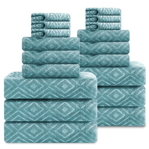 Smuge 18-Piece Bath Towel Set, Include 6 Bath Towel Sheets, 6 Hand Towels and 6 Washcloths - Highly Absorbent Quick Dry 100% Microfiber,Ultra Soft Bathroom Towel Set (Green Pine)