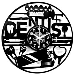 Instant Karma Clocks - Dentist Wall Clock - Dental Instruments Design - Dental Practice Decoration - Modern Medical Furniture - Gift Idea for Dentists (Black-Vinyl)