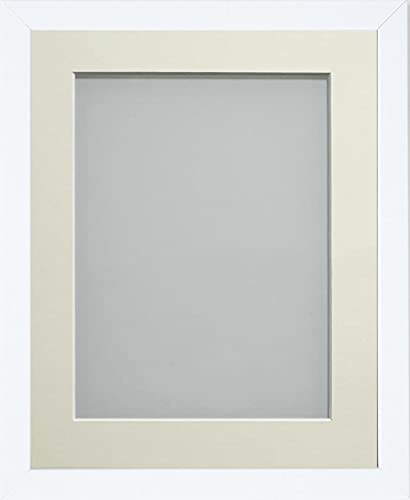 Frame Company Jellybean Range White Wooden A4 Picture Photo Frame with Ivory Mount for Image 10x6 inch * Choice of Colours & Sizes* Fitted with Perspex