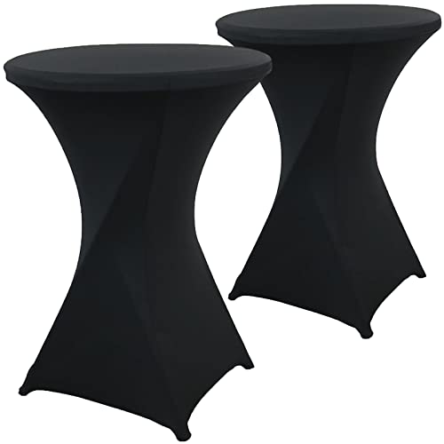 2 Pack 32x43 Inch Black Spandex Cocktail Table Covers, Fitted Round Cocktail Tablecloth, Stretch Highboy Table Cover Cloth for Wedding, Party, Banquet, Event, Restaurant