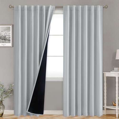 BGment Light Grey 100% Blackout Curtains for Bedroom, 78 Inch Black Out Living Room Panels with Thermal Liner, Rod Pocket and Back Tab Double Layer Room Darkening Drapes, 2 Panels, Each 52 x 78 Inch