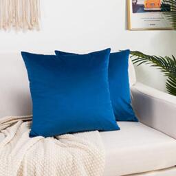 Elegant Comfort Pack of 2, Velvet Soft Solid Decorative Square Throw Pillow Covers Set Cushion Case for Sofa Bedroom Car, 18 x 18, Royal Blue