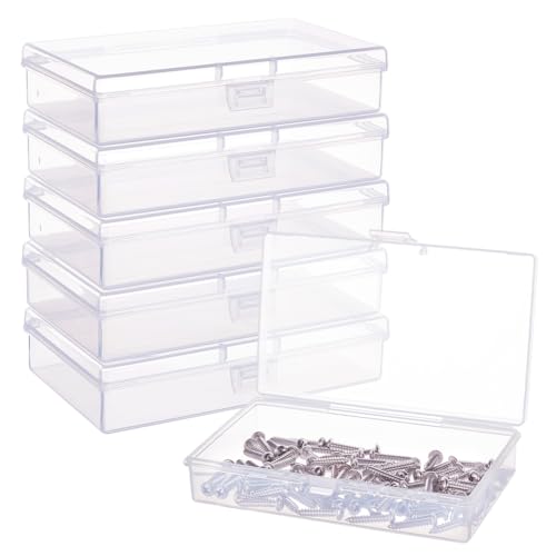 BENECREAT 6 Pack 5.2x3x1.18 Clear Plastic Box Clear Storage Case Collection Organizer Container with Hinged Lid for Organizing Small Parts Epoxy Resin Pendant Office Supplies