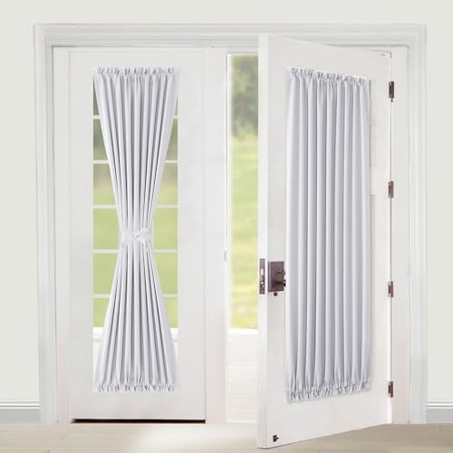 XWZO Door Curtains for Window, Thermal and Room Darkening for French Door, Rod Pocket Blackout Curtains for Kitchen, 36 x 72 Inches Long, White, 1 Panel