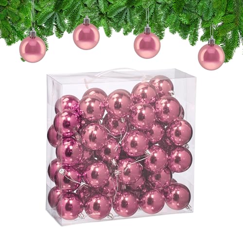Relaxdays Christmas Baubles, Set of 50, Festive Tree Ornaments, D: 6 cm, Holiday Decorations, Plastic, Shiny, Pink
