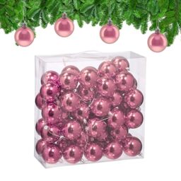 Relaxdays Christmas Baubles, Set of 50, Festive Tree Ornaments, D: 6 cm, Holiday Decorations, Plastic, Shiny, Pink