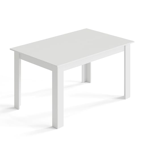 Mondeer Dining Table, 138 x 90 cm Modern Kitchen Table for 4-6 People, Wooden Rectangular Dinner Table for Dining Room Kitchen Living Room, White