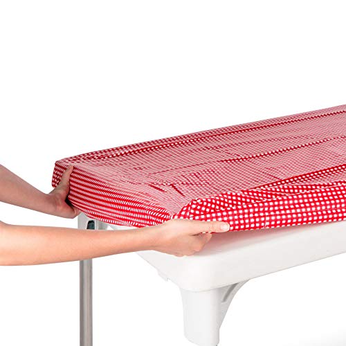 TopTableCloth 5 Foot 60 x 30 inch Red & White Checkered Tablecloth Elastic Corner Fitted Rectangular Folding Vinyl Table Cover Cloth Xmas Plastic Waterproof Picnic Party Home for Indoor Outdoor Use