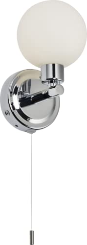 Knightsbridge 230V IP44 G9 Single Wall light with Round Frosted Glass, Polished Chrome