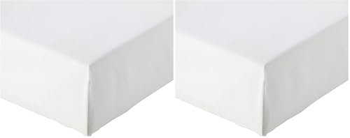 Amazon Basics Bedding Super Soft 400TC Cotton Sateen Wrinkle-Free Fitted Sheet with 12 inch (30 cm) Deep Pocket, 160 x 200 cm, White (Pack of 2)