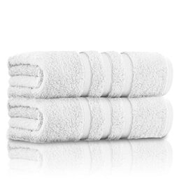 GC GAVENO CAVAILIA Luxury Quality Zero Twist Bath Towels, Stripe Textured 100% Cotton 2 Pack Bath Sheets, White, 70x120 Cm