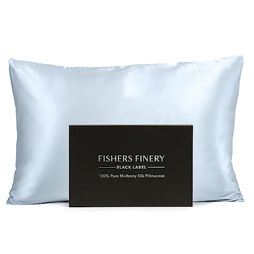 Fishers Finery 30mm 100% Pure Mulberry Silk Pillowcase, Quality Tested (Blue, King)