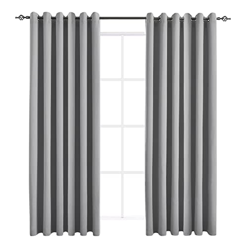 JSFLY Blackout Curtains for Bedroom 2 Panels 84 W x 108 L Inches Light Gray - Thermal Insulated Solid Grommet Window Drapes Extra Wide for Sliding Door