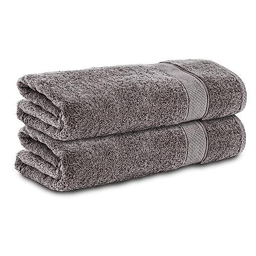 Komfortec Set of 2 Bath Towels 70 x 140 cm Size Double Pack 100% Cotton Terry Towelling Soft Absorbent Anthracite