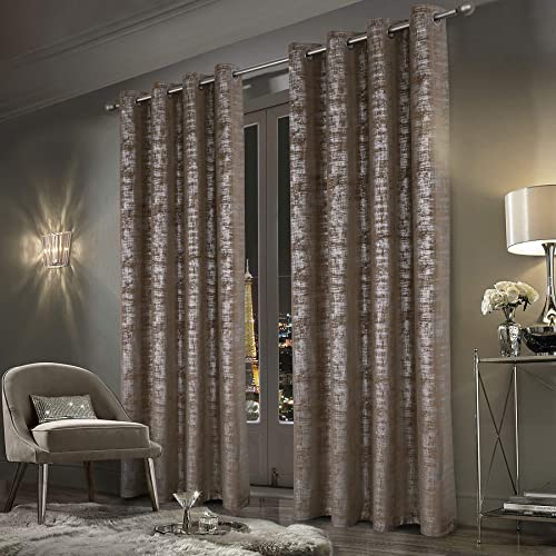 "always4u Mocha Velvet Curtains, Luxury Bedroom & Living Room Set of 2, W 104"" x L 84"", Silver Foil Print"