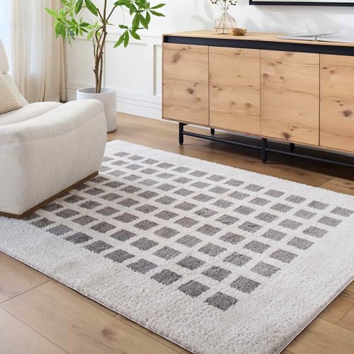 Livabliss Laurine Kisumu Shaggy Berber Style Floor Covering 160x213 cm – Plush Thick Pile for Living Room & Bedroom, Neutral Boho Design, Easy Care, Light Beige & Charcoal