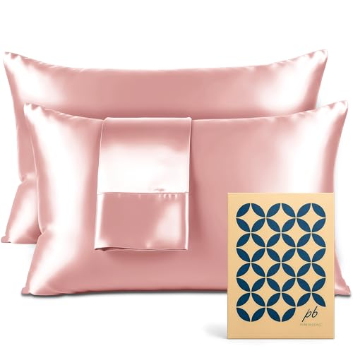 "Pure Bedding Satin Pillowcase 2 Pack - King Size (20""x40"", Pink) - Silky Pillow Cases for Hair and Skin - Satin Pillow Covers with Envelope Closure - Extra Soft Premium Microfiber"