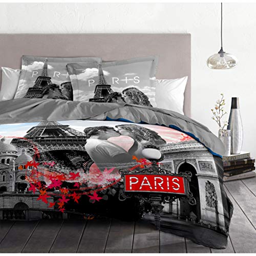 Home Passion 54201 Duvet Cover 240 x 220 cm 57 Yarns Cotton Paris Square Grey Linen, Pack of 3