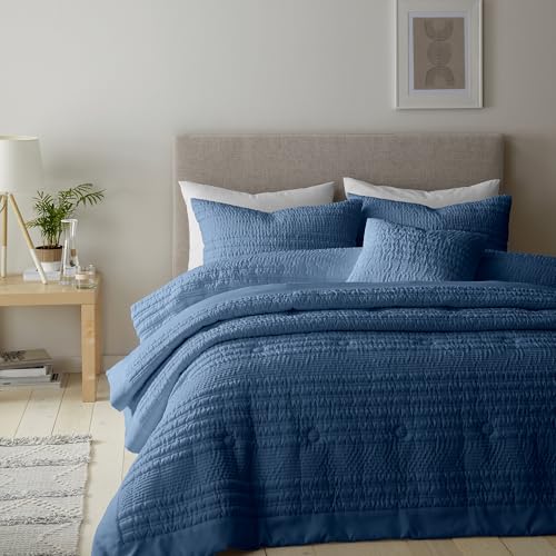 Catherine Lansfield Lennon Stripe Double Duvet Cover Set with Pillowcases Blue