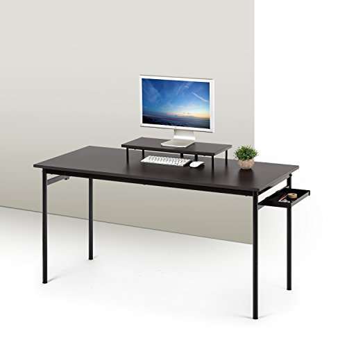 Zinus Tresa Desk 140x60x74 cm - Black Metal Desk with Storage and Monitor stand - Computer Desk - Espresso Brown