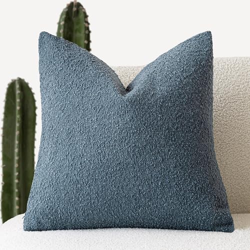 Foindtower Decorative Textured Boucle Throw Pillow Covers Accent Solid Pillow Cases Neutral Soft Cozy Couch Cushion Case for Chair Sofa Bedroom Living Room Home Decor 26 x 26 Inch,Blue
