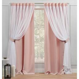 Exclusive Home Curtains Catarina Layered Solid Blackout and Sheer Hidden Tab Top Curtain Panels, 52x84, Rose Blush