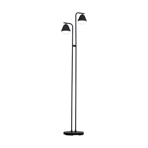 Eglo Floor Lamp Palbieta, 2-Light Industrial Floor Lamp, Standing Lamp Made of Steel and Plastic, Living Room Light in Black, Satin Finish, Lamp with Foot Switch, GU10 Socket