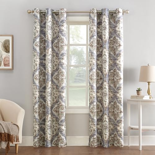 "Sun Zero Regina Floral Watercolor Energy Efficient Grommet Curtain Panel 40"" x 63"" Gray"