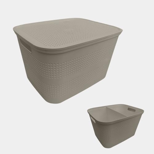 Ecoplast - Cappuccino Large Multipurpose Storage Box with Lid and Separator - Space-Saving Storage Organizer Box for Cabinets, Storages and Offices