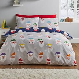 Catherine Lansfield Christmas Santa Spec-Tacular Reversible Single Duvet Cover Set with Pillowcase Grey