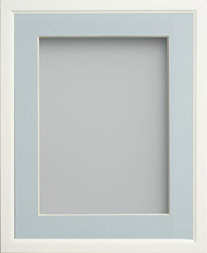 Frame Company Drayton White A4 Photo Frame with Light Blue Mount for 10x6 - Fits 10x6 with mount or A4 without, Overall 9.5x12.9, Glass