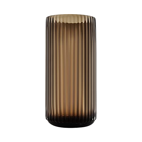 Dinyeo Large Cylinder Ribbed Brown Glass Flower Vase for Farmhouse Dining Table Centerpieces Decor