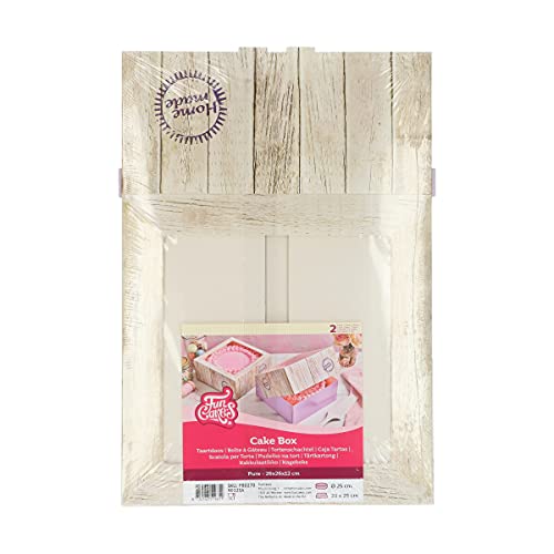FunCakes Cake Box Pure: Wood Look Design, with Window, Suitable for Decorated Cakes, 26x26 cm, 2 Boxes