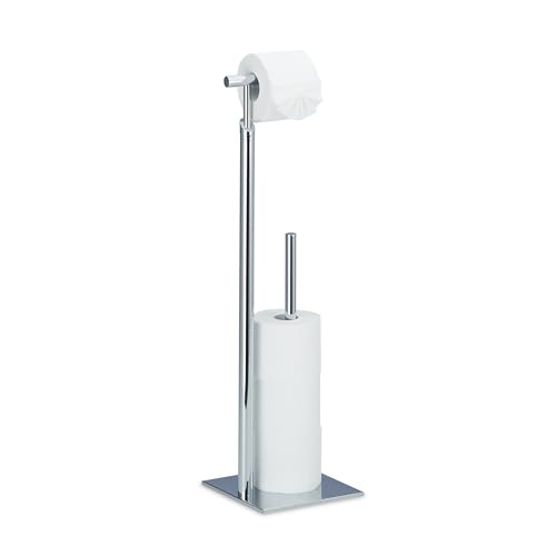 Relaxdays Standing Toilet Paper Holder, Standing Steel Roll Holder for 4 Spare Rolls TP, Chromed, 71 x 20 x 20 cm, Silver